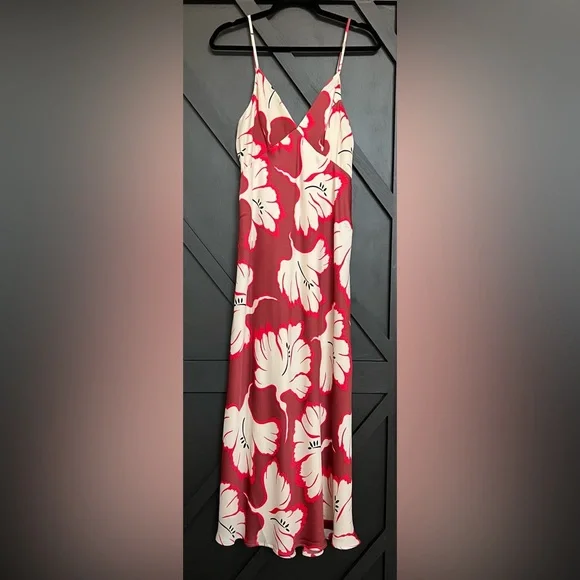 NWT Anthropologie Red and White Sleeveless V-Neck Slip Midi Dress, Size Medium - Picture 5 of 8